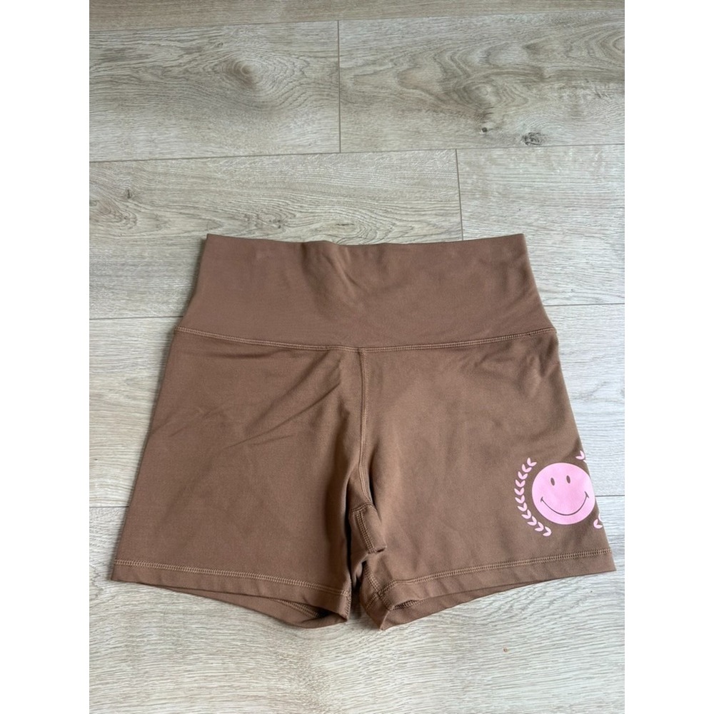 EUC OFFLINE by Aerie The Hugger Brown Smiley Bike Shorts 5" Inseam hi-rise sz L